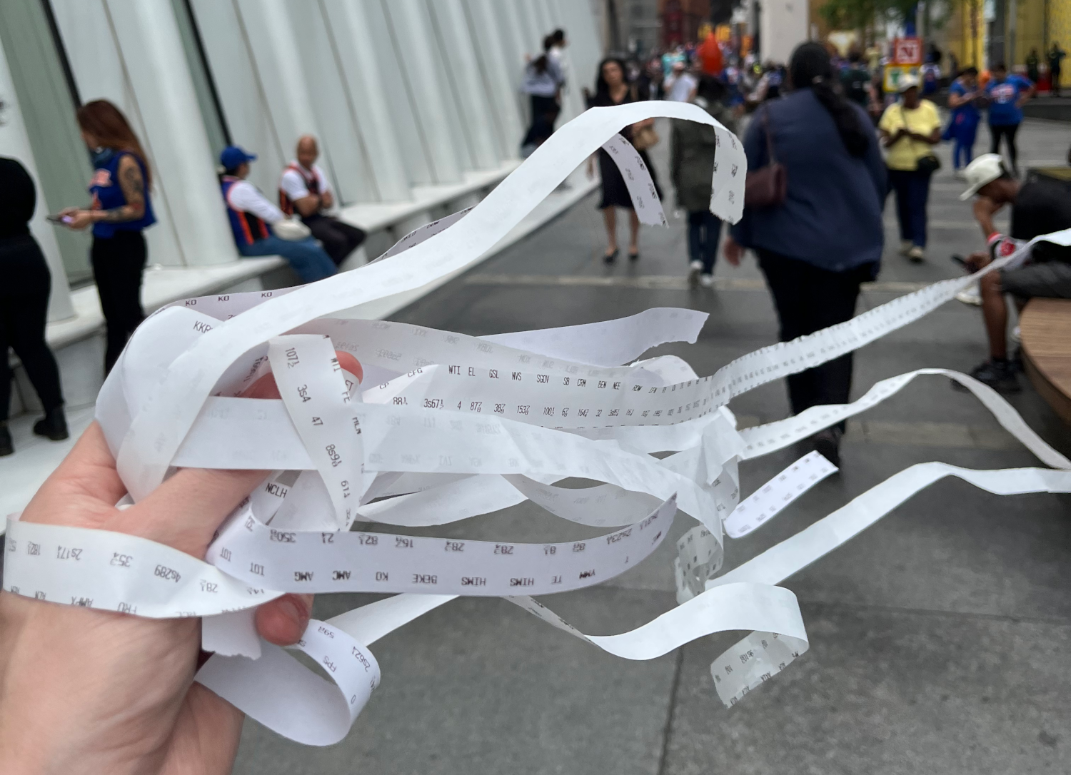 ticker tape blowing in the wind
