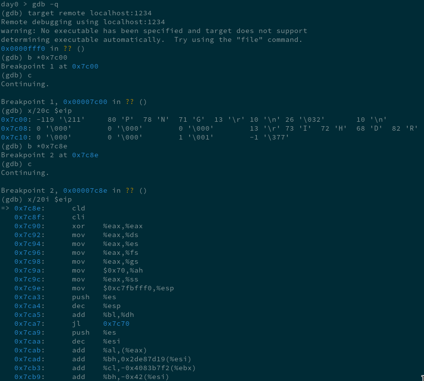 using GDB to debug the program. GDB fails at disassembling some x86 instruction
