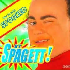 image of tim heideker as spaghett, saying “you’ve been spooked”